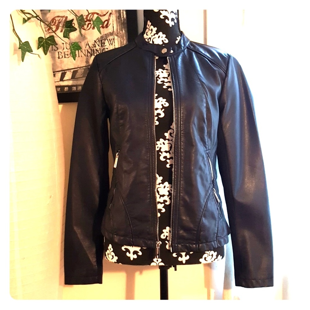 Navy blue leather jacket